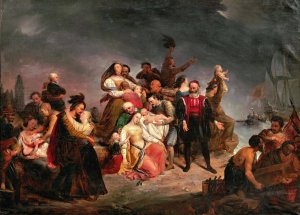 Der Abschied nach Amerika oder die Einschiffung auf der Mayflower by Gustaf Wappers Oil Painting