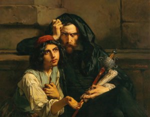 Portrait of Luis de Camoes and His Leader by Gustaf Wappers Oil Painting