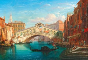 Venice, View Of The Rialto Bridge by Gustaf Wilhelm Palm Oil Painting