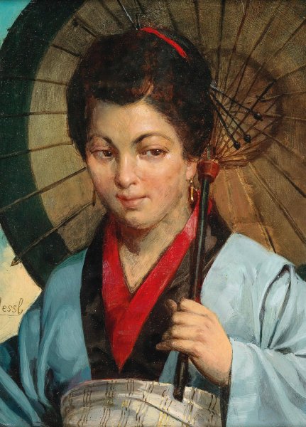 Main Product Photo of Japanese woman with parasol Painting by Gustav August Hessl
