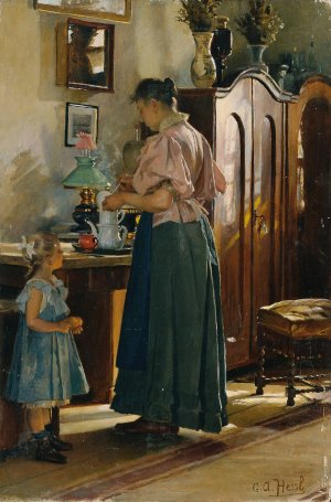 Vesperzeit by Gustav August Hessl Oil Painting