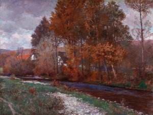 On ther Krems by Gustav Bamberger Oil Painting