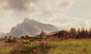 A View of Untersberg from Wals by Gustav Barbarini Oil Painting