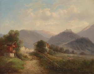 Blick auf die Festung Hohenwerfen im Pongau by Gustav Barbarini Oil Painting