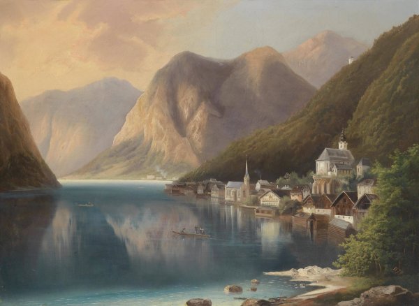 Blick Auf Hallstatt  by Gustav Barbarini - Hand-Painted Oil Painting Reproduction