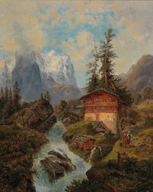 Das Wetterhorn in der Schweiz by Gustav Barbarini Oil Painting
