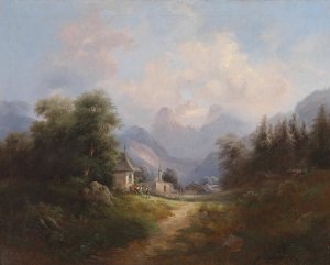Gebirgstal mit Figurenstaffage by Gustav Barbarini Oil Painting