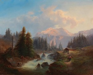 Partie am Gebirgsbach by Gustav Barbarini Oil Painting