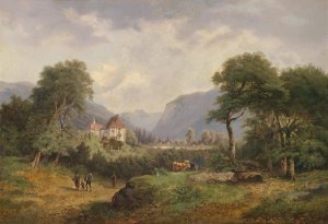 Partie beim Schloss by Gustav Barbarini Oil Painting