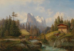 Pastorale Gebirgslandschaft by Gustav Barbarini Oil Painting