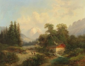 View of the Breite Riss, Puchberg in the Schneeberg Region by Gustav Barbarini Oil Painting