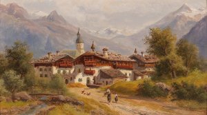 Village in Pinzgau, Salzburg by Gustav Barbarini Oil Painting