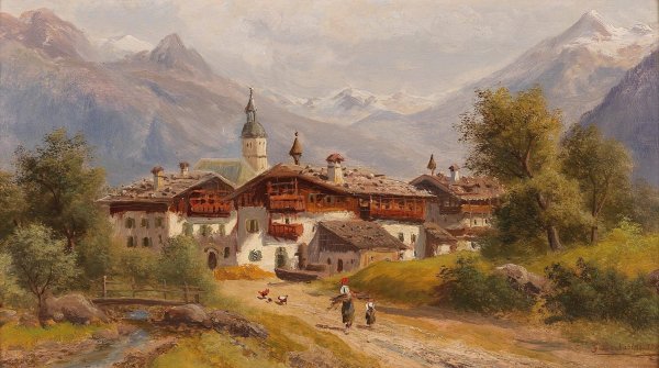 Village in Pinzgau, Salzburg by Gustav Barbarini - Hand-Painted Oil Painting Reproduction
