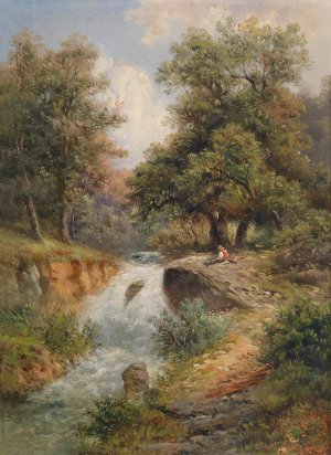 Wasserfall in Tirol in Windisch-Matrei by Gustav Barbarini Oil Painting
