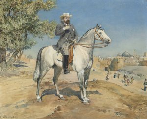 A Horseman By A Jerusalem Gate by Gustav Bauernfeind Oil Painting