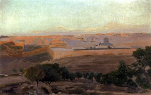 Blick Auf Jerusalem Vom Olberg Aus by Gustav Bauernfeind Oil Painting