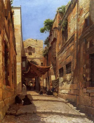David Street in Jerusalem by Gustav Bauernfeind Oil Painting