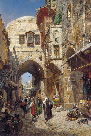 David street, Jerusalem by Gustav Bauernfeind Oil Painting