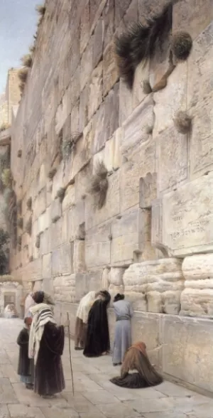 Lament of the Faithful at the Wailing Wall, Jerusalem by Gustav Bauernfeind - Oil Painting Reproduction
