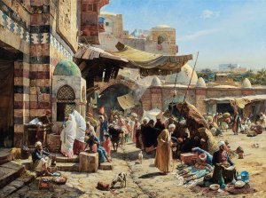 Market In Jaffa by Gustav Bauernfeind Oil Painting
