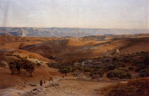 Mountains of Moab Seen from Bethany by Gustav Bauernfeind Oil Painting
