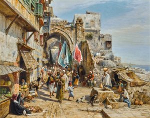 Procession In Jaffa by Gustav Bauernfeind Oil Painting