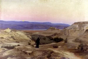 Totes Meer Mit Moabitergebirge, Abendstimmung painting by Gustav Bauernfeind