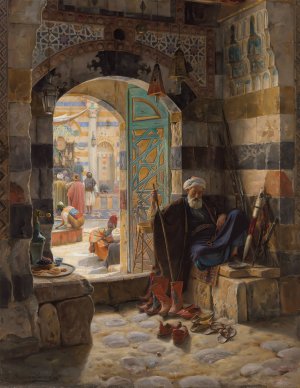 Warden of the Mosque, Damascus by Gustav Bauernfeind Oil Painting