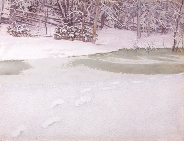 Neugefallener Schnee  by Gustav Fjaestad - Hand-Painted Oil Painting Reproduction