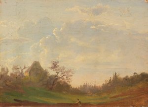 Landschaftsstudie mit pflugendem Bauern by Gustav Friedrich Papperitz Oil Painting