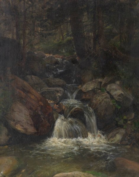 Waldinneres mit Wasserfall  by Gustav Friedrich Papperitz - Hand-Painted Oil Painting Reproduction