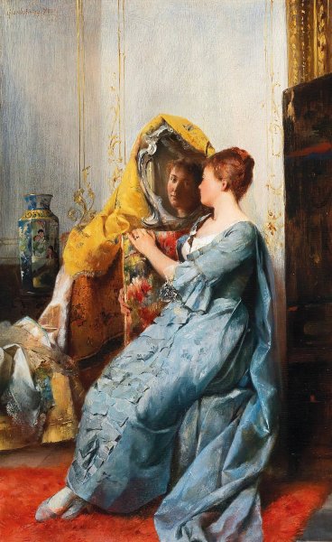 Lady in the Boudoir  by Gustav Holweg-Glantschnigg - Hand-Painted Oil Painting Reproduction