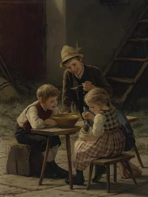 Baby doll's dinner by Gustav Igler Oil Painting