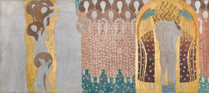 Beethovenfries; 'Die Kunste', 'Paradieschor'und 'Umarmung' by Gustav Klimt Oil Painting