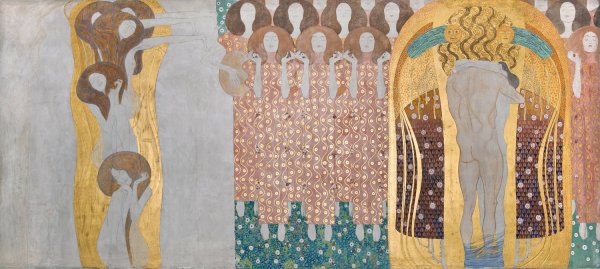 Beethovenfries; 'Die Kunste', 'Paradieschor'und 'Umarmung' by Gustav Klimt - Hand-Painted Oil Painting Reproduction