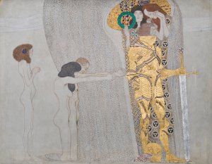 Beethovenfries; 'Die Leiden der schwachen Menschheit'und 'Der wohlgerustete Starke' by Gustav Klimt Oil Painting