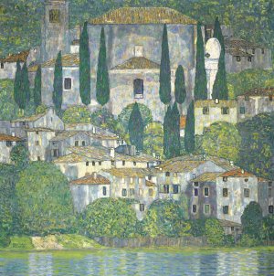 Church In Cassone - Landscape With Cypresses by Gustav Klimt Oil Painting