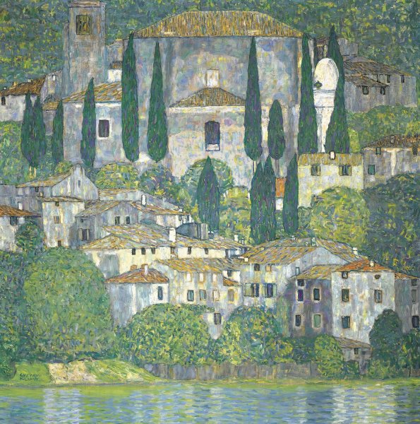 Church In Cassone - Landscape With Cypresses by Gustav Klimt - Hand-Painted Oil Painting Reproduction