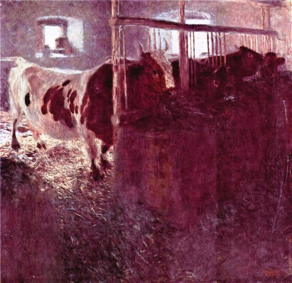 Cows in the Barn by Gustav Klimt - Hand-Painted Oil Painting Reproduction