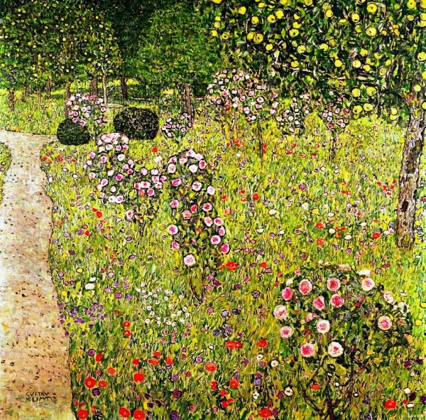 Fruit Garden with Roses by Gustav Klimt - Hand-Painted Oil Painting Reproduction