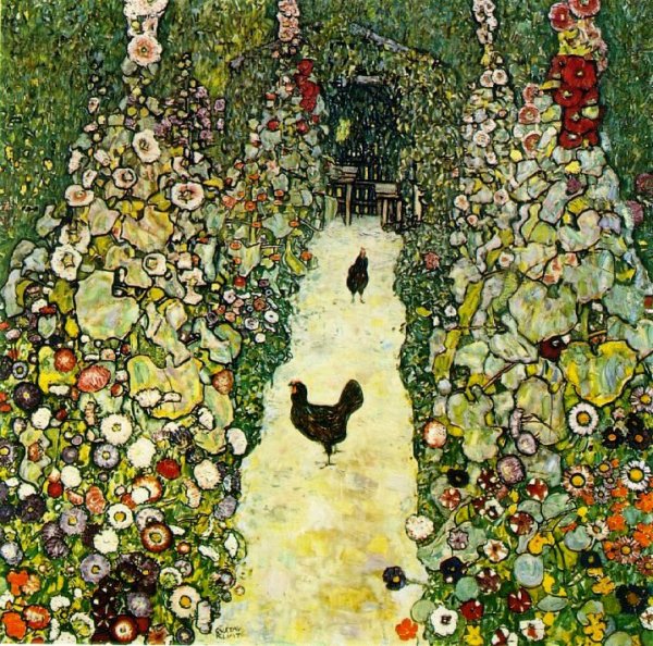 Main Product Photo of Garden Path with Chickens Painting by Gustav Klimt