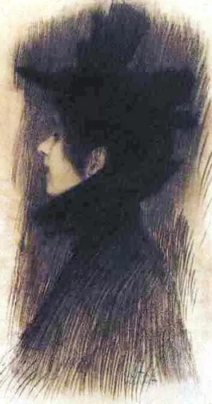Girl with Hat and Cape in Profile by Gustav Klimt Oil Painting