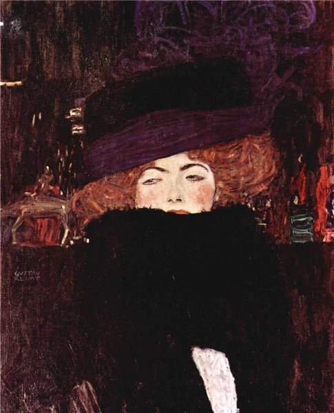 Main Product Photo of Lady with Hat and Featherboa Painting by Gustav Klimt