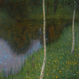 Lakeshore With Birches by Gustav Klimt Oil Painting