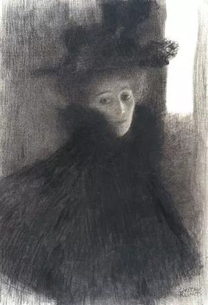 Portrait of a Lady with Cape and Hat by Gustav Klimt Oil Painting