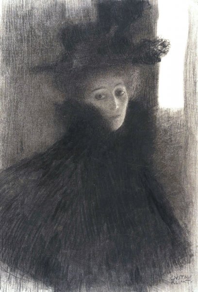 Portrait of a Lady with Cape and Hat by Gustav Klimt - Hand-Painted Oil Painting Reproduction