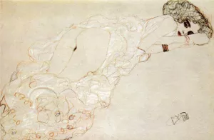Reclining Nude Lying on Her Stomach and Facing Right by Gustav Klimt Oil Painting