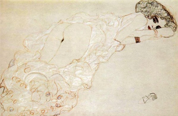 Main Product Photo of Reclining Nude Lying on Her Stomach and Facing Right Painting by Gustav Klimt