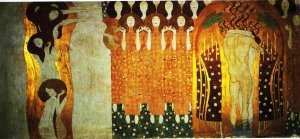 The Beethoven Frieze: The Longing for Happiness Finds Repose in Poetry by Gustav Klimt Oil Painting