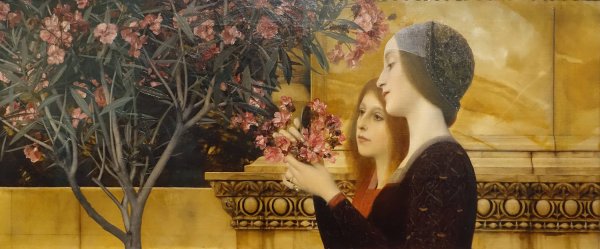 Two Girls with an Oleander Bush  by Gustav Klimt - Hand-Painted Oil Painting Reproduction